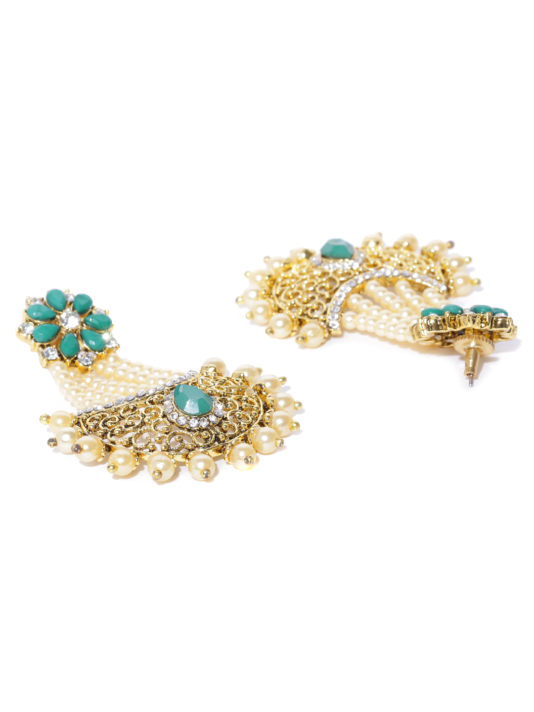 YouBella Off-White Gold-Plated Stone-Studded Beaded Chandbalis